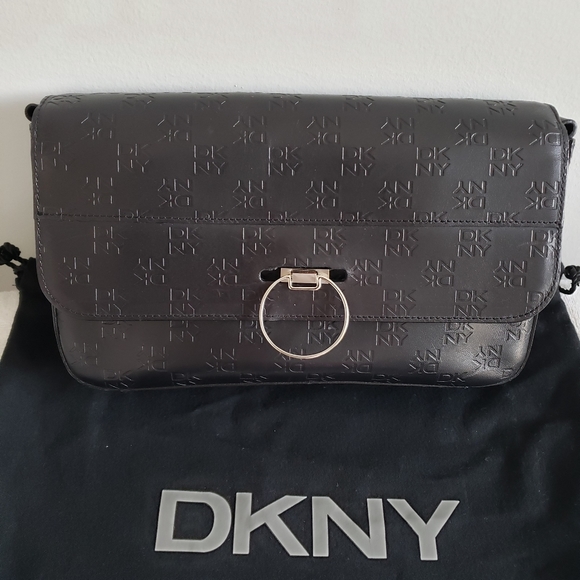 DKNY Black Leather Shoulder Bag - Picture 1 of 13